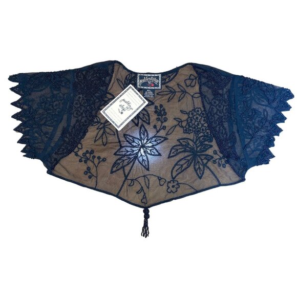 Pudding Shop M/L Bolero Petal Blouse Jacket Beaded Black Corneil Trading BLP0611 - Picture 14 of 14